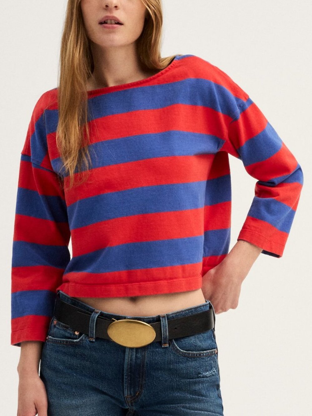 Madewell Rugby Stripes Boatneck Club Cotton Long Sleeve Top Blue Red Size M NWT